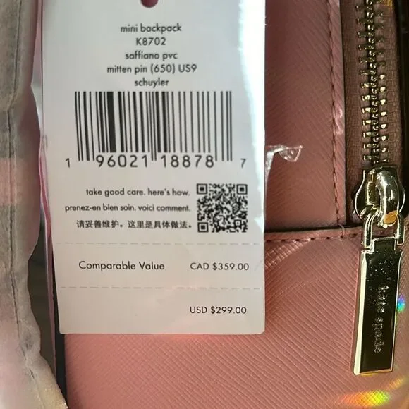 Kate Spade mini backpack NWT $299 pink saffiano pvc - Picture 3 of 4